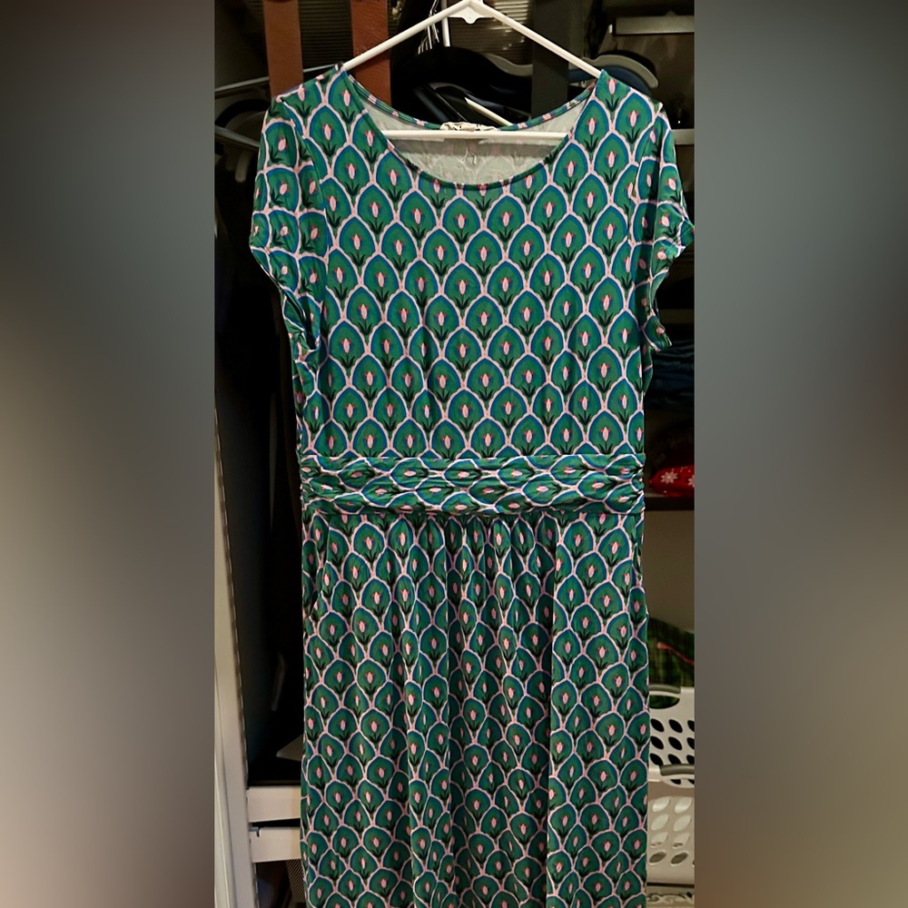 Boden Amelie Jersey Dress Blue Tulip Size 12 Short Sleeve Midi Length Blue - Picture 2 of 3